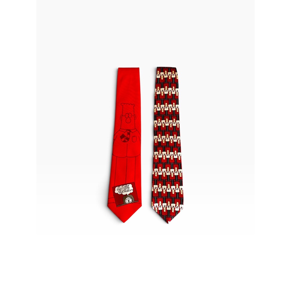 Ralph Marlin Dilbert Necktie Set Mens OS Red Excellent Office Humor Comic Strip